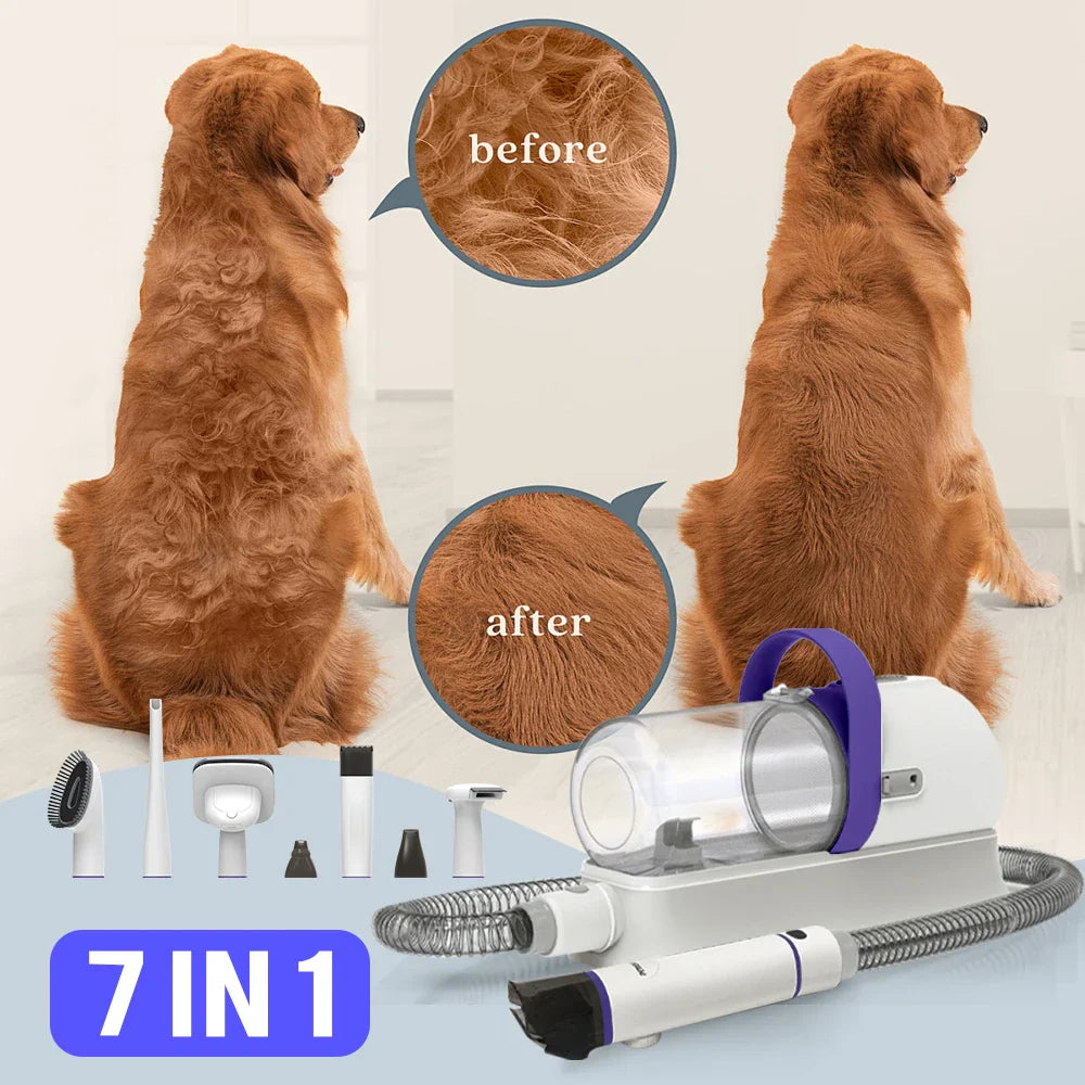 4-in-1 Purple Pet Grooming Vacuum with Deshedding Tool