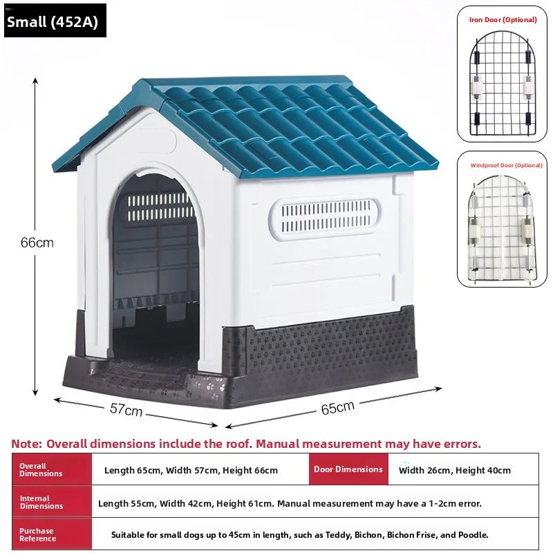 Small Outdoor Dog House, Rainproof, Blue, No Door Design