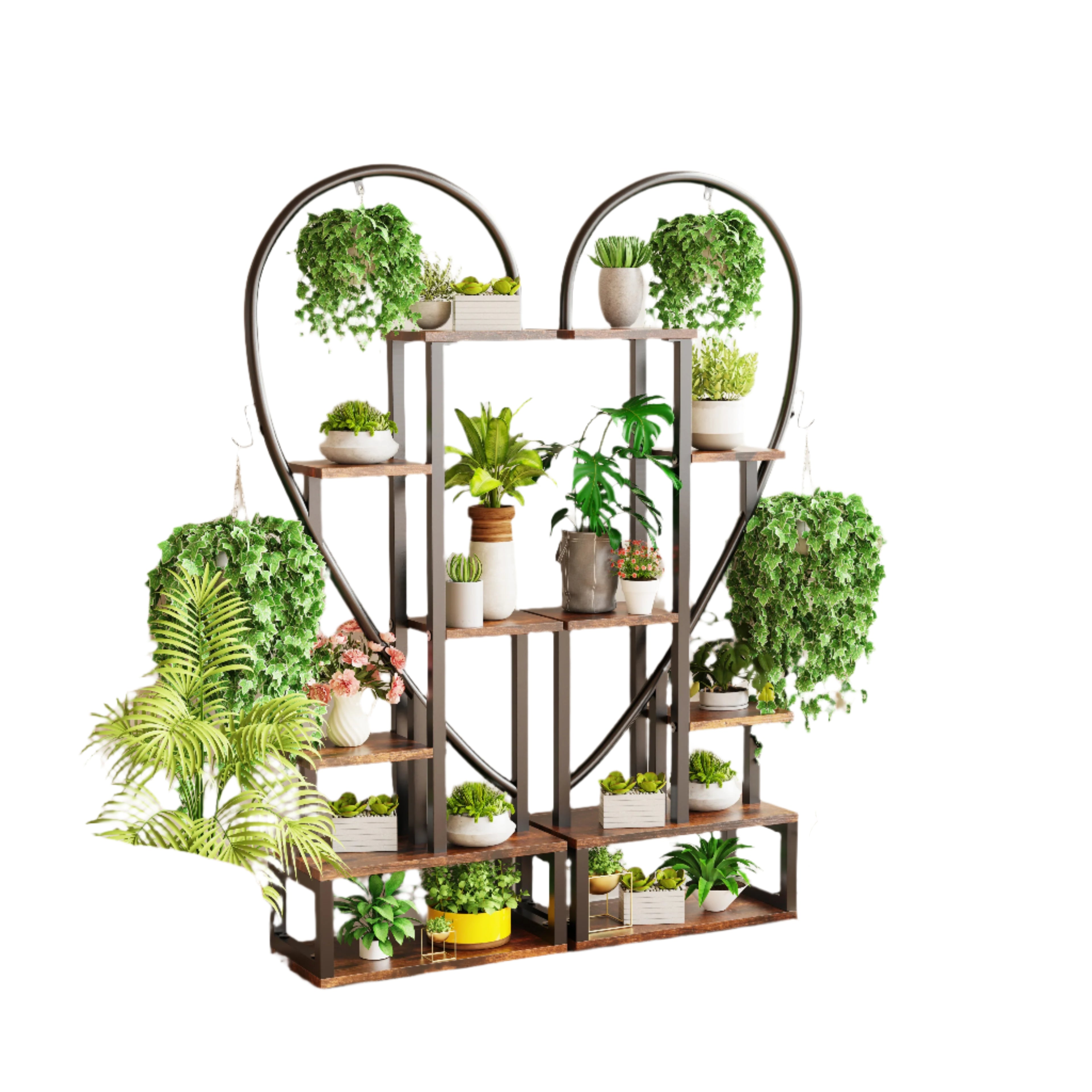 Black Multi-Tier Plant Rack Convertible Heart-Shaped Indoor/Outdoor 2-Piece Display Shelf Set