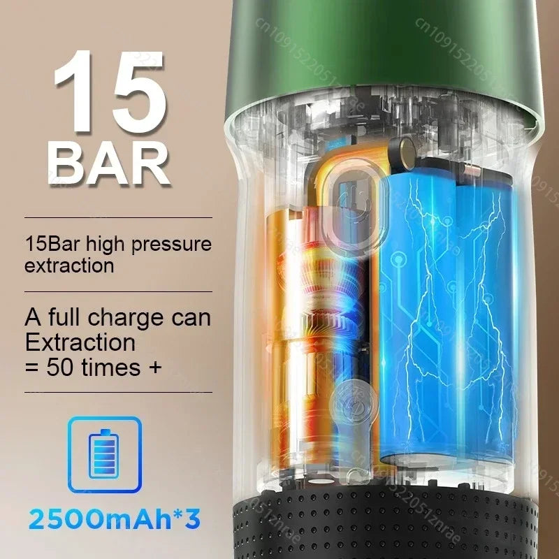 Portable Rechargeable Coffee Machine, 3-in-1 Capsule & Ground Coffee, USB Black