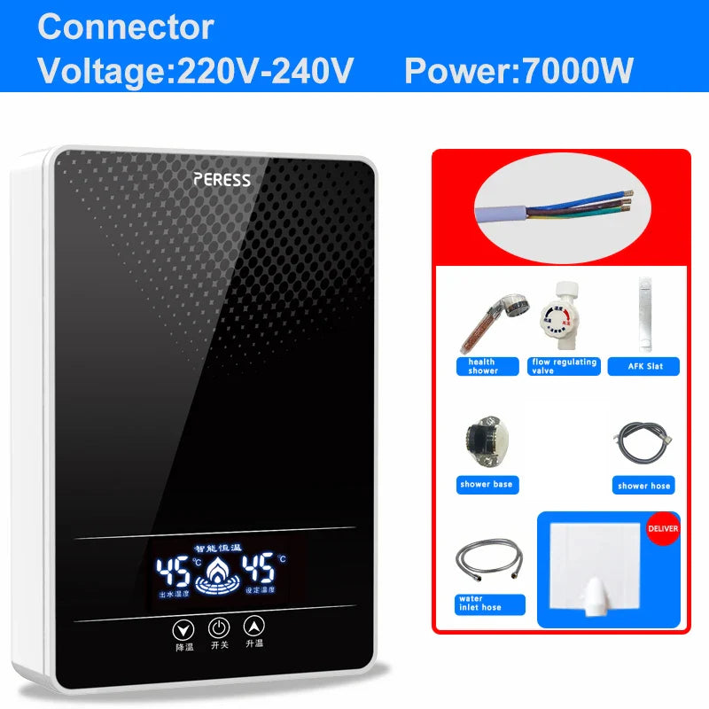 7000W Instant Water Heater Black with 7 Shower Accessories