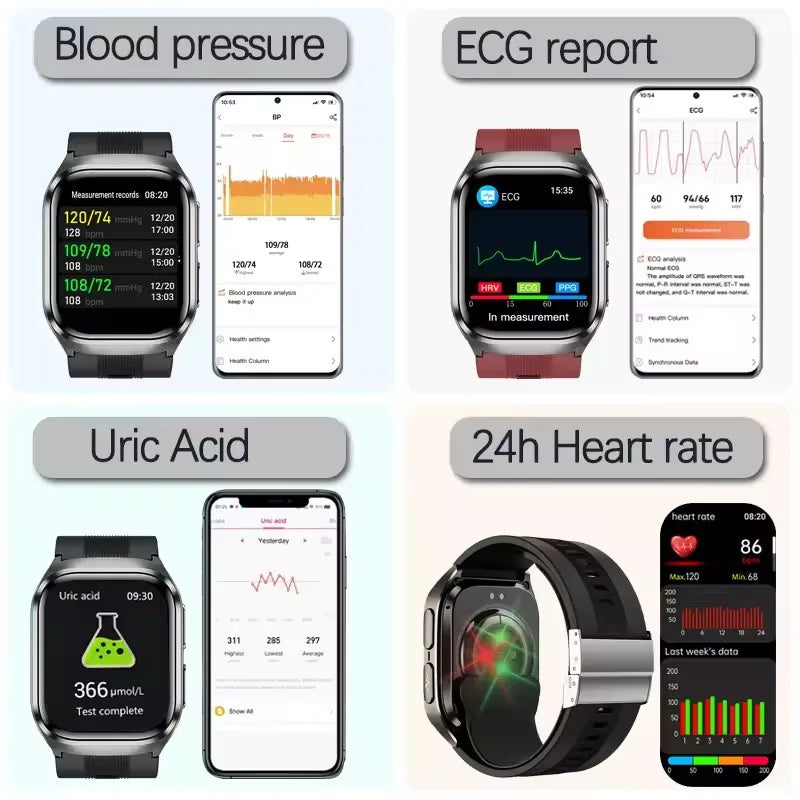 2.06" AMOLED Smartwatch with ECG, Uric Acid & Lipid Monitoring – NFC Enabled