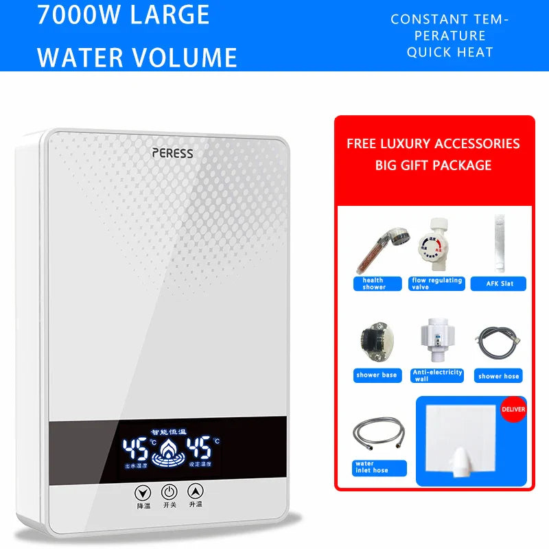White Tankless Bathroom Heater 7000W with 7 Accessories