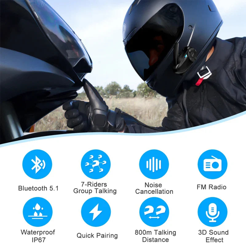 2-Piece Waterproof Helmet Intercom Set with Type-C