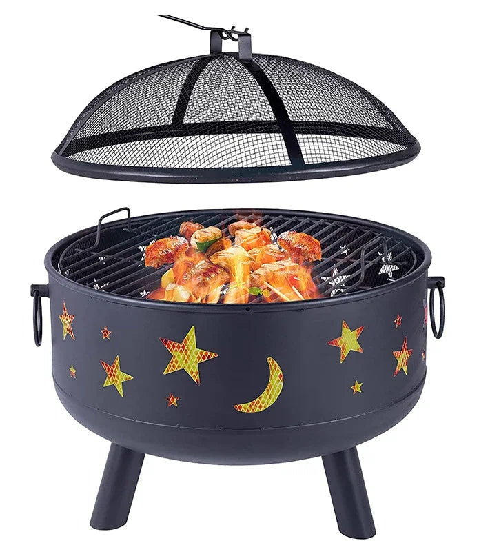 Multi-Purpose Outdoor Fireplace Stove for Wood or Charcoal with BBQ Cooking Rack
