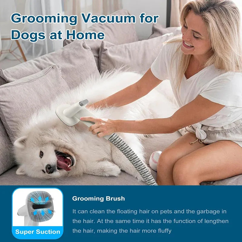 7-in-1 White Pet Grooming Kit with Low Noise Vacuum