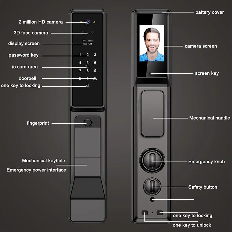 Outdoor Waterproof Smart Door Lock with Face & Fingerprint
