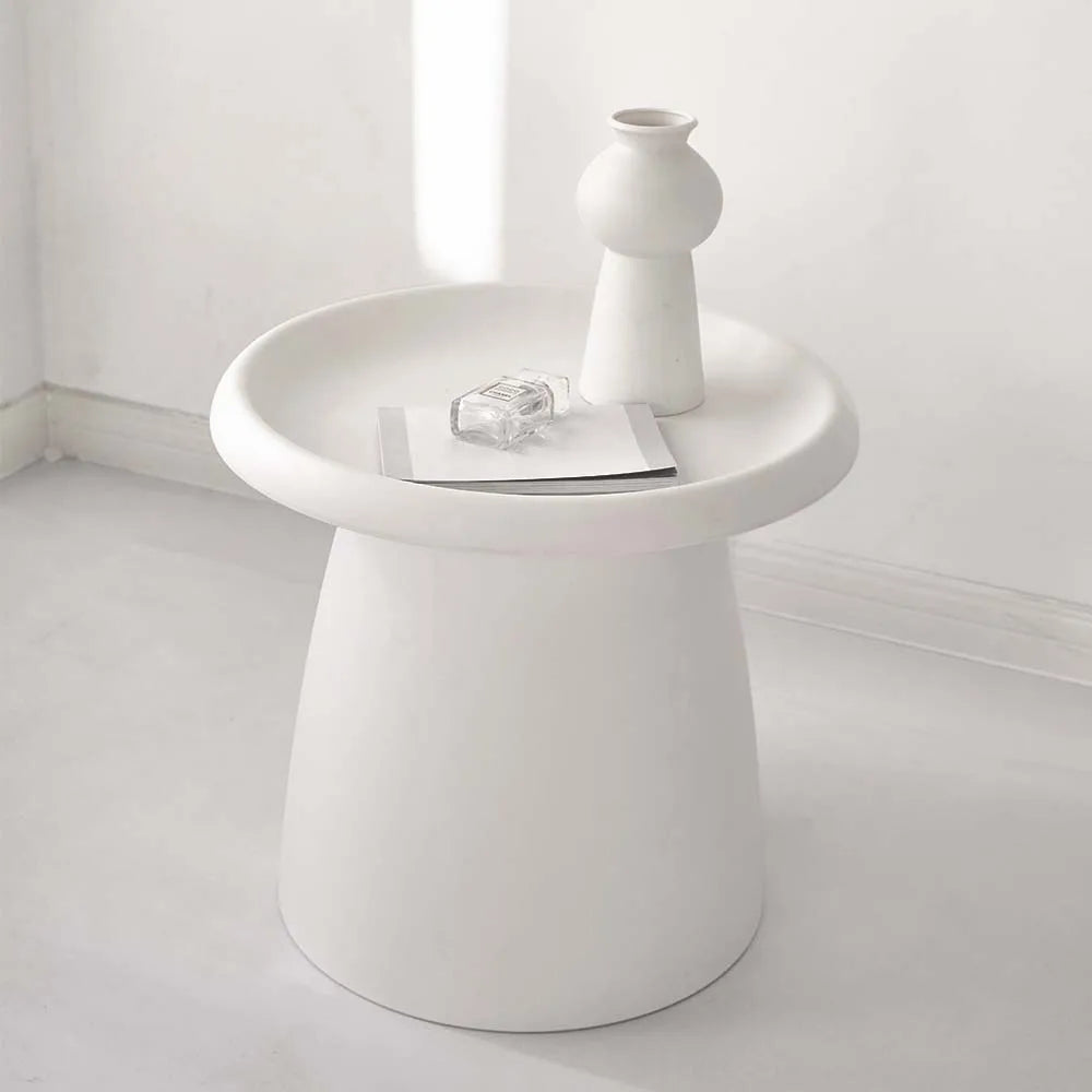 50cm Round Mushroom Coffee Table – White, Modern Pedestal Side Table