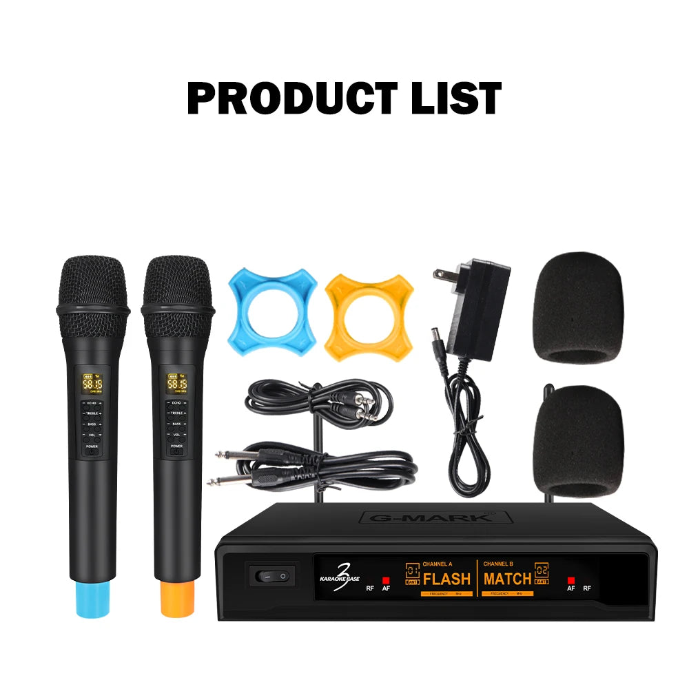 Portable Bluetooth Wireless Microphone System – 2 Dynamic Mics with Echo for Home & Live Events
