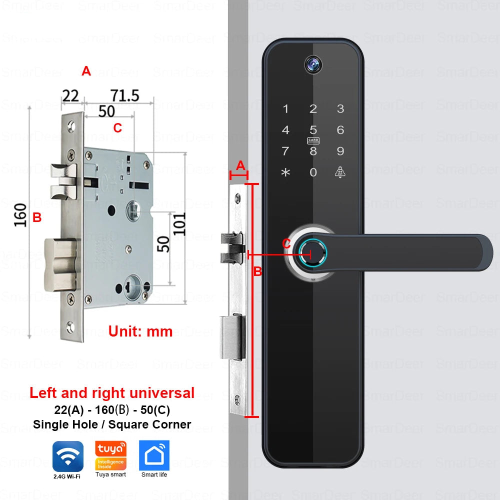 Smart Electronic Door Lock with Fingerprint, PIN, Card, App & Camera