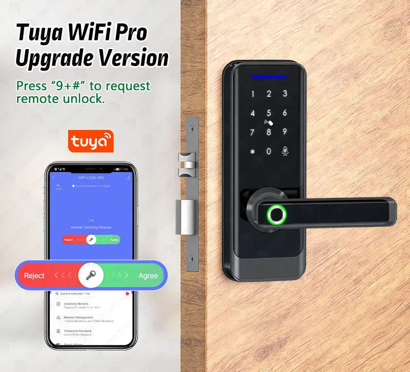 Electronic WiFi Smart Lock with Fingerprint, Code & Card Access – Fits Wooden & Steel Doors