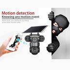 Solar 4G Outdoor Camera 64G 12MP 3-Lens, 10X Zoom, 8000mAh Battery, Remote Access