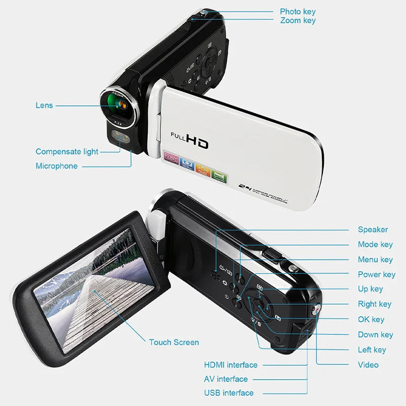 1080P Digital Camera with 18X Zoom & 3" LCD Touch Screen 8GB Card
