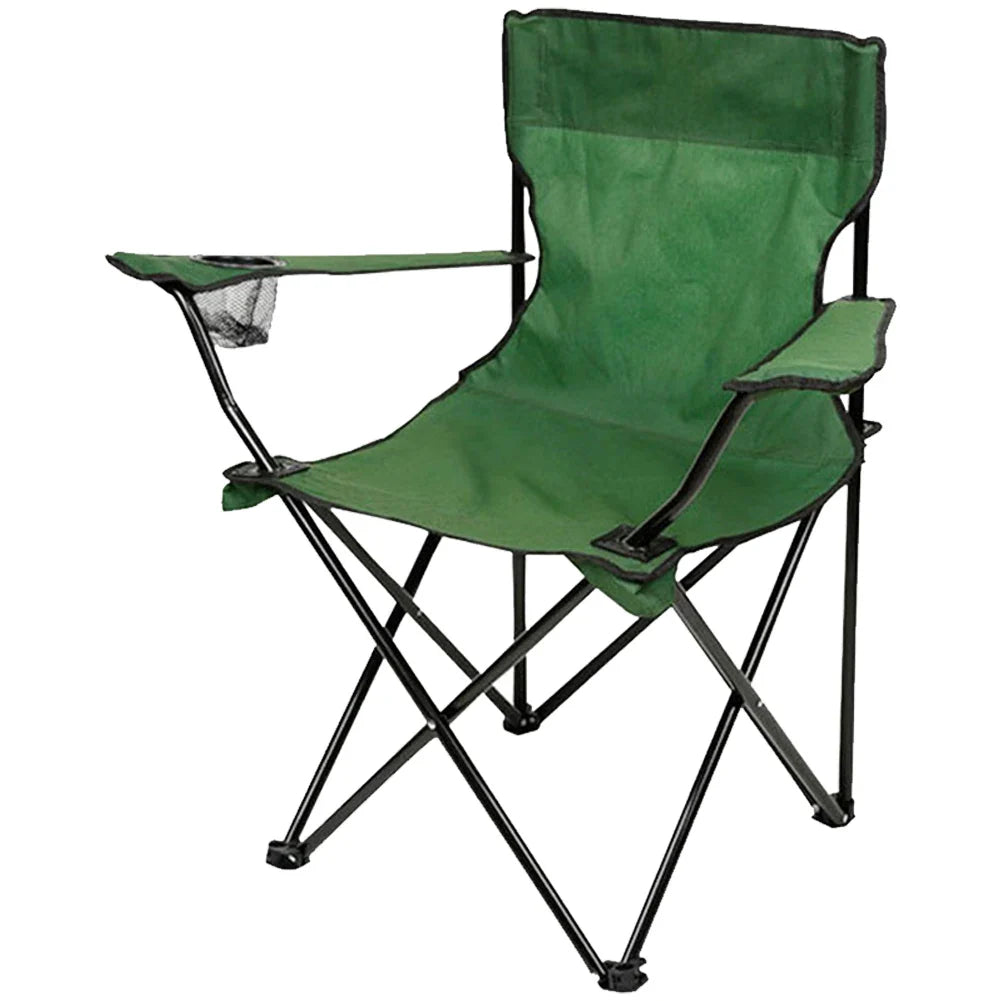Portable Folding Camping Chair with Armrest & Carry Bag – Green