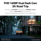 2.5K Front and Rear Dash Cam with WiFi, Dual Lens, 140° Wide Angle & Loop Recording