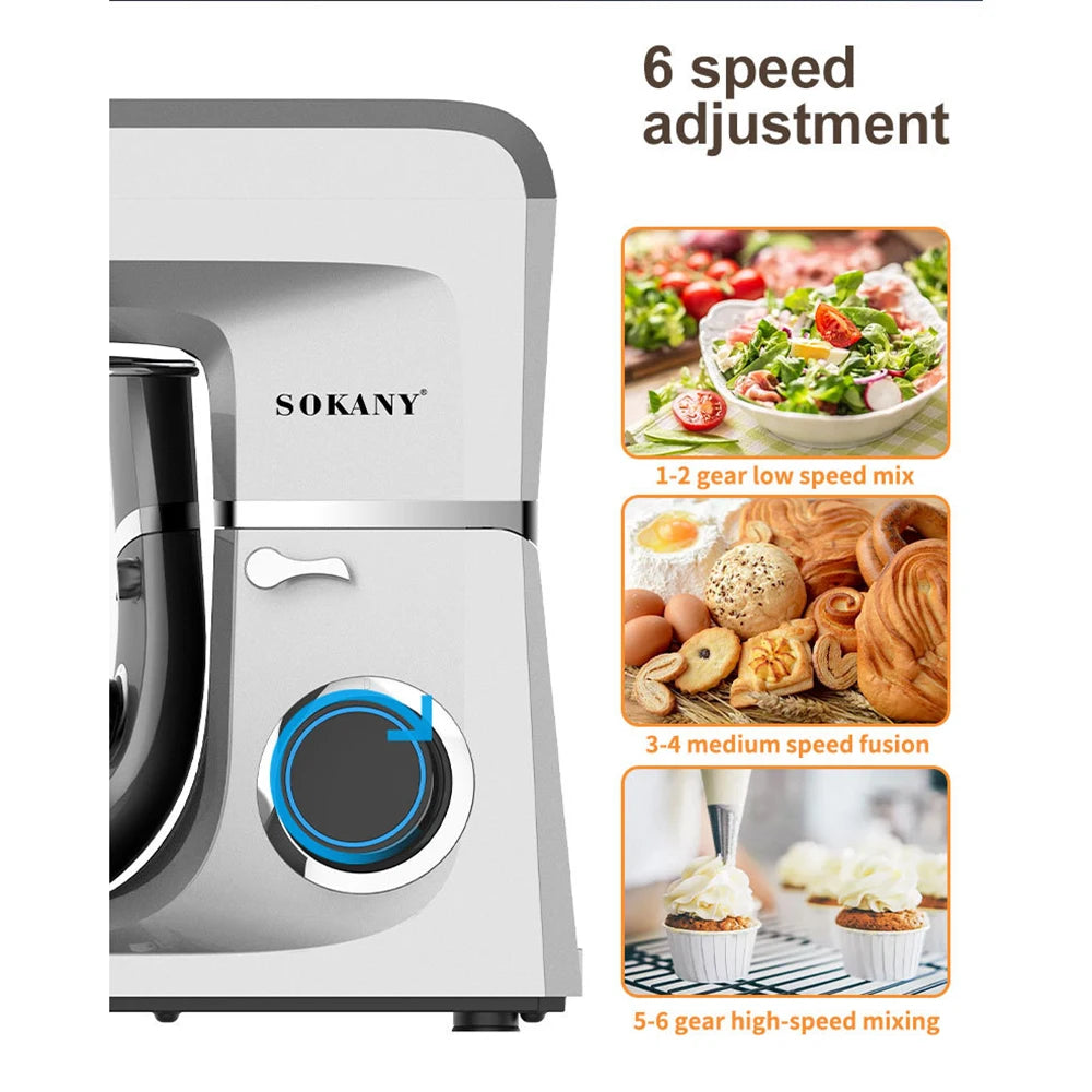11L Stainless Steel Stand Mixer with Whisk, Dough Hook & 6 Speed Settings – 1700W