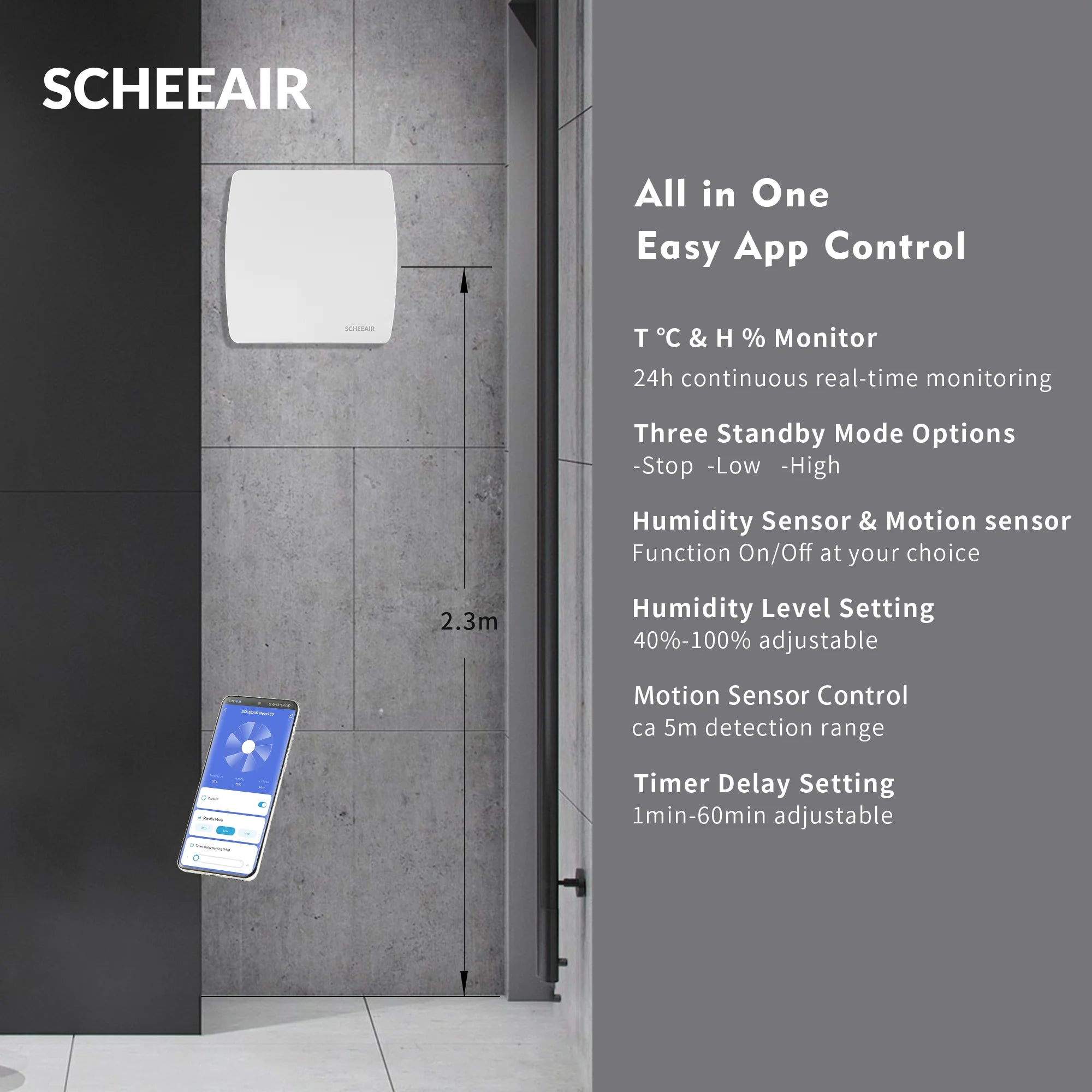 WiFi Smart Bathroom Exhaust Fan with Motion & Humidity Sensor – Quiet Operation, 100mm (220–240V)