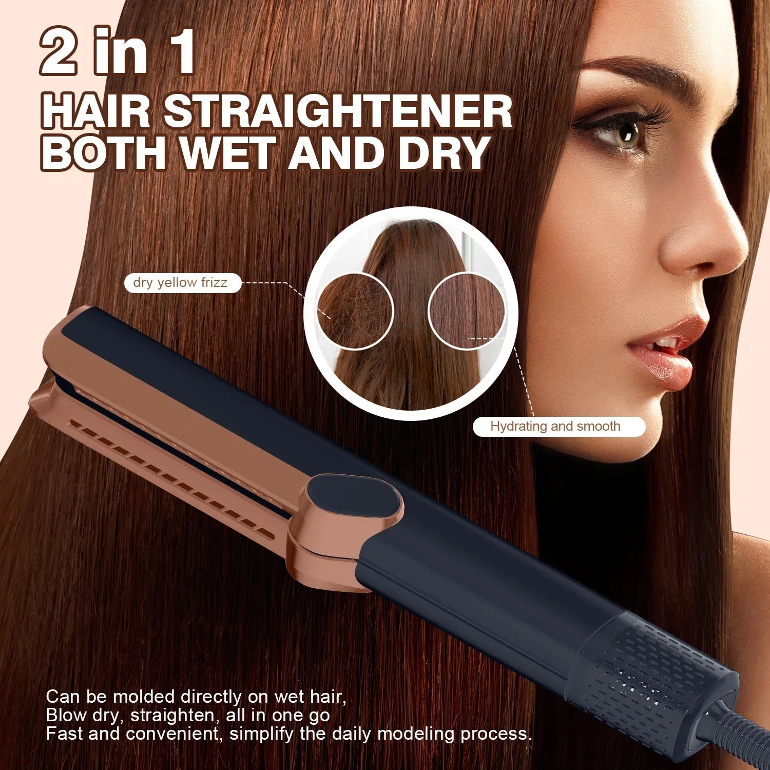 Rechargeable 2-in-1 White Hair Straightener with Airflow 110,000RPM, Travel-Friendly
