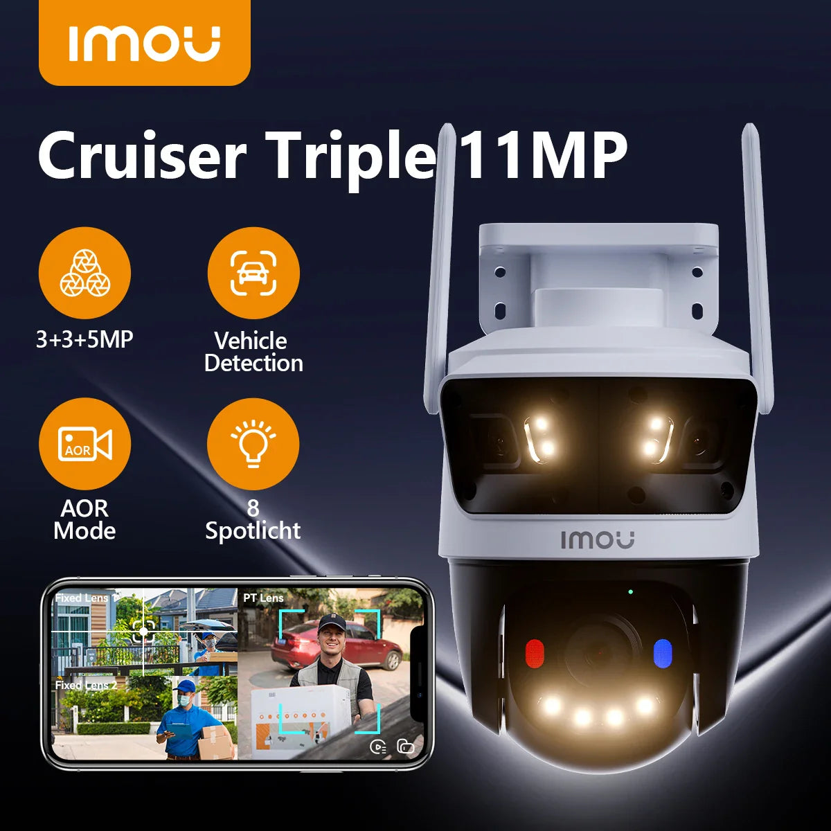 11MP Triple Lens WiFi Security Camera with AI Tracking