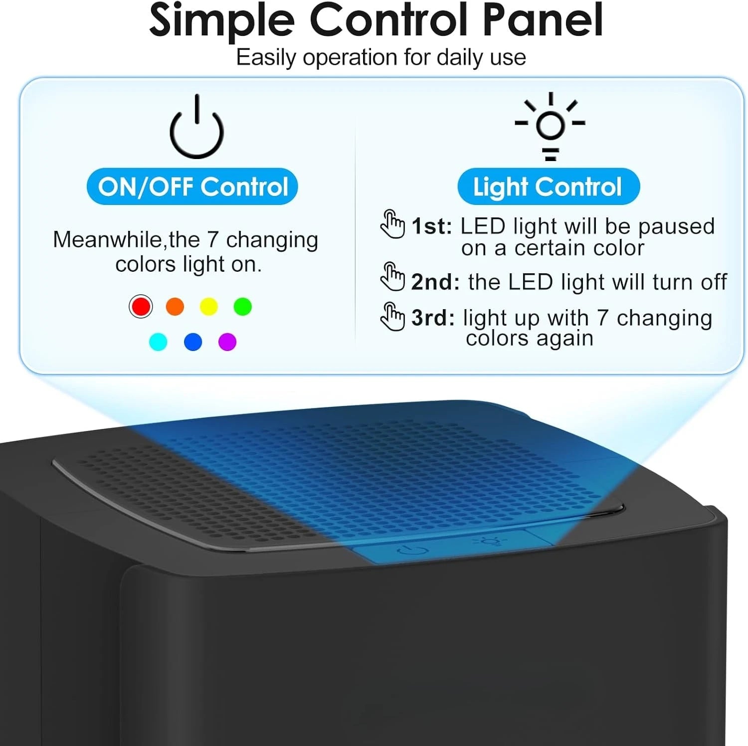 Compact Room Dehumidifier with Water Tank, LED Mood Lights & Overflow Protection
