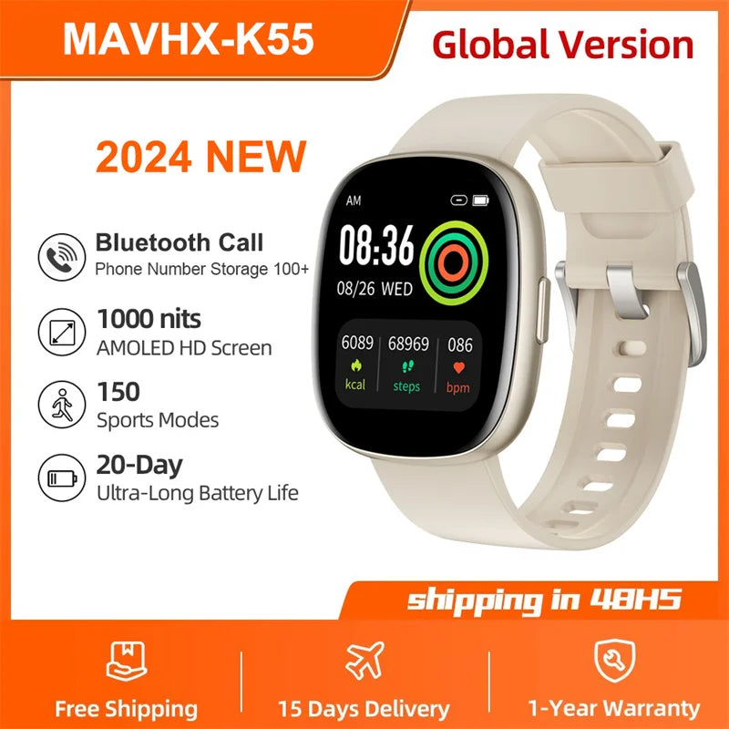 1.83" AMOLED Touchscreen Smartwatch with Heart Rate Monitor brown
