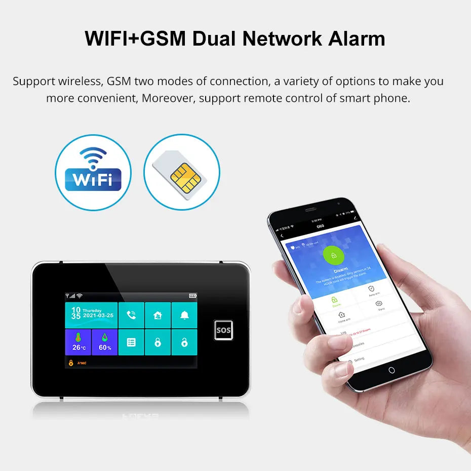 Home Security Alarm Kit with Touch Display, App Control & Alexa/Google Assistant
