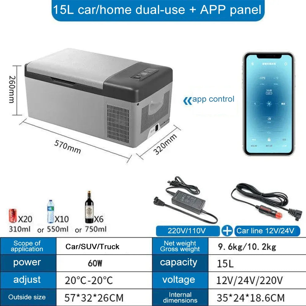12V/24V Portable Mini Car Fridge Freezer 15L/20L for Camping, Travel & Outdoor Use