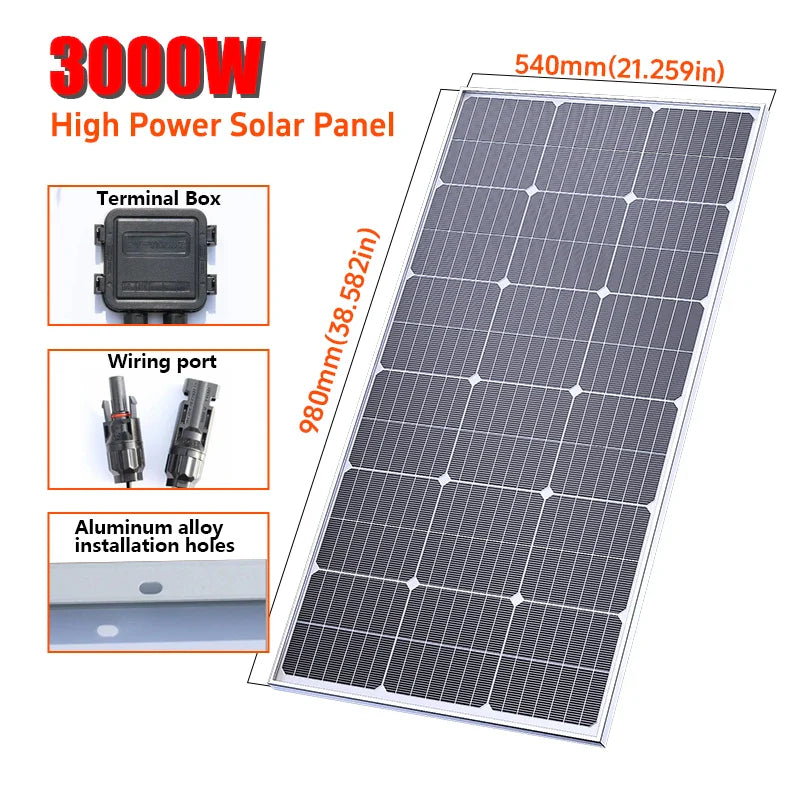 3000W Rigid Waterproof Solar Panel for Outdoor Charging