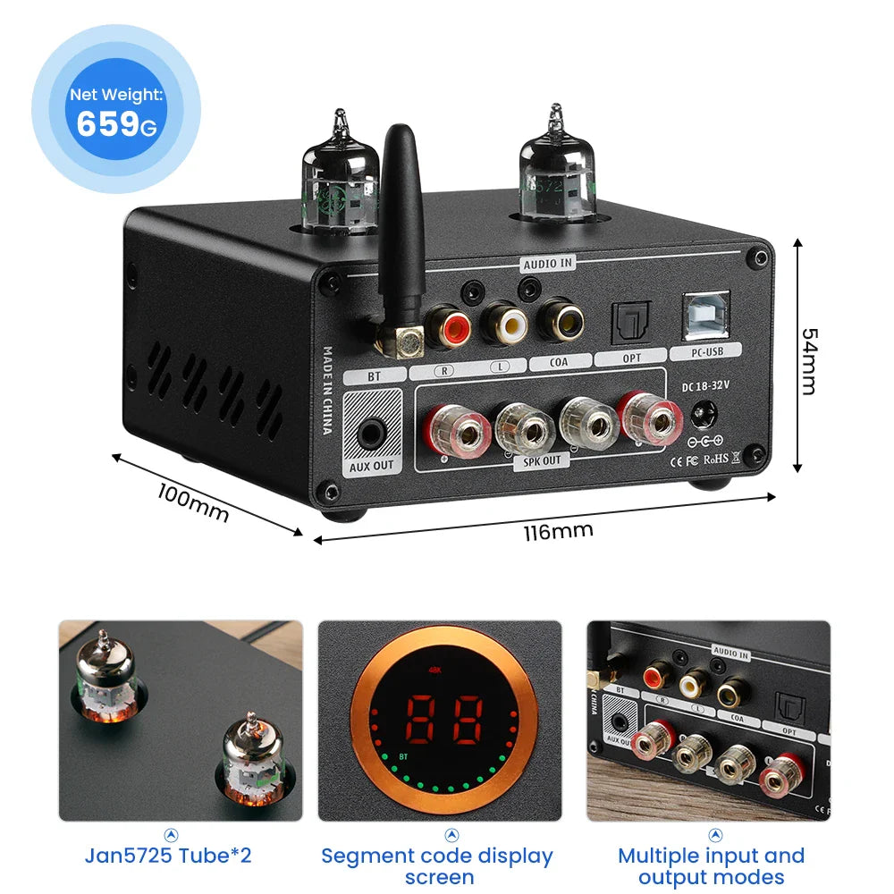 100W×2 Stereo Tube Amplifier with Bluetooth 5.0