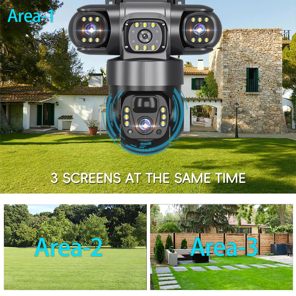 Solar 4G Outdoor Camera 64G 12MP 3-Lens, 10X Zoom, 8000mAh Battery, Remote Access