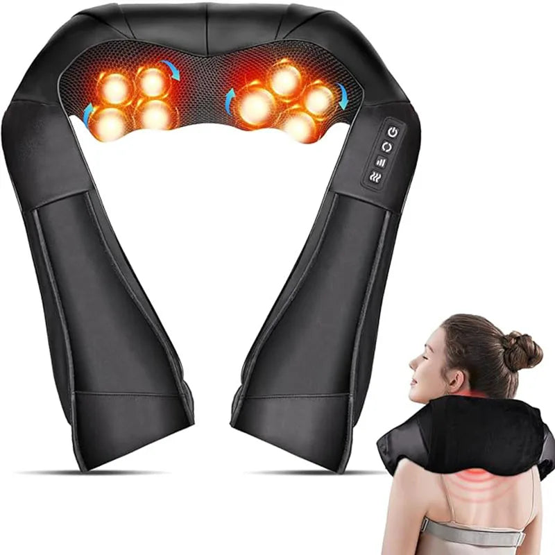 Portable Shiatsu Neck & Shoulder Massager with Heat Cordless Relaxation for Home, Office & Car