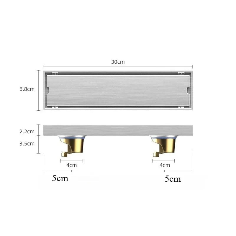Invisible Bathroom Floor Drain, Double Hole, 6.8x30cm