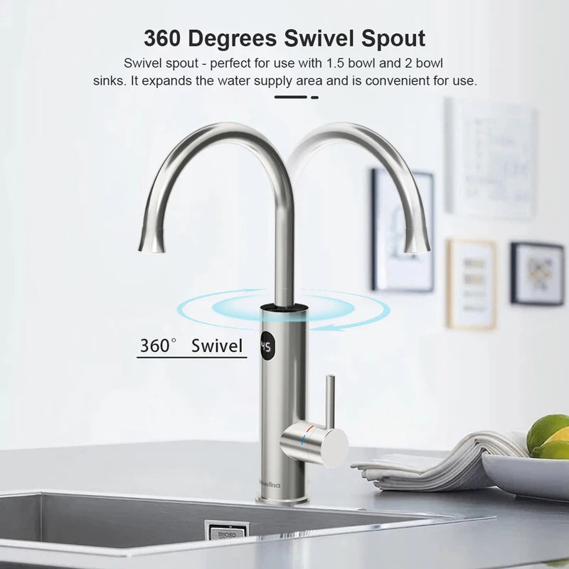 2-in-1 Stainless Steel Electric Water Tap with Instant Heating & Temperature Display