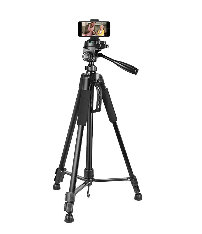 1.7M Adjustable Tripod Stand with Phone Holder & Bluetooth – Black
