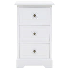White 3-Drawer Bedside Table – Compact MDF & Pine Wood Bedroom Storage