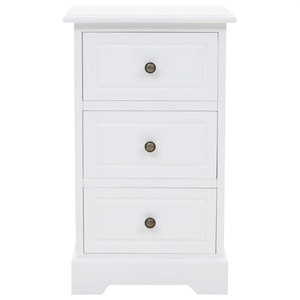 White 3-Drawer Bedside Table – Compact MDF & Pine Wood Bedroom Storage