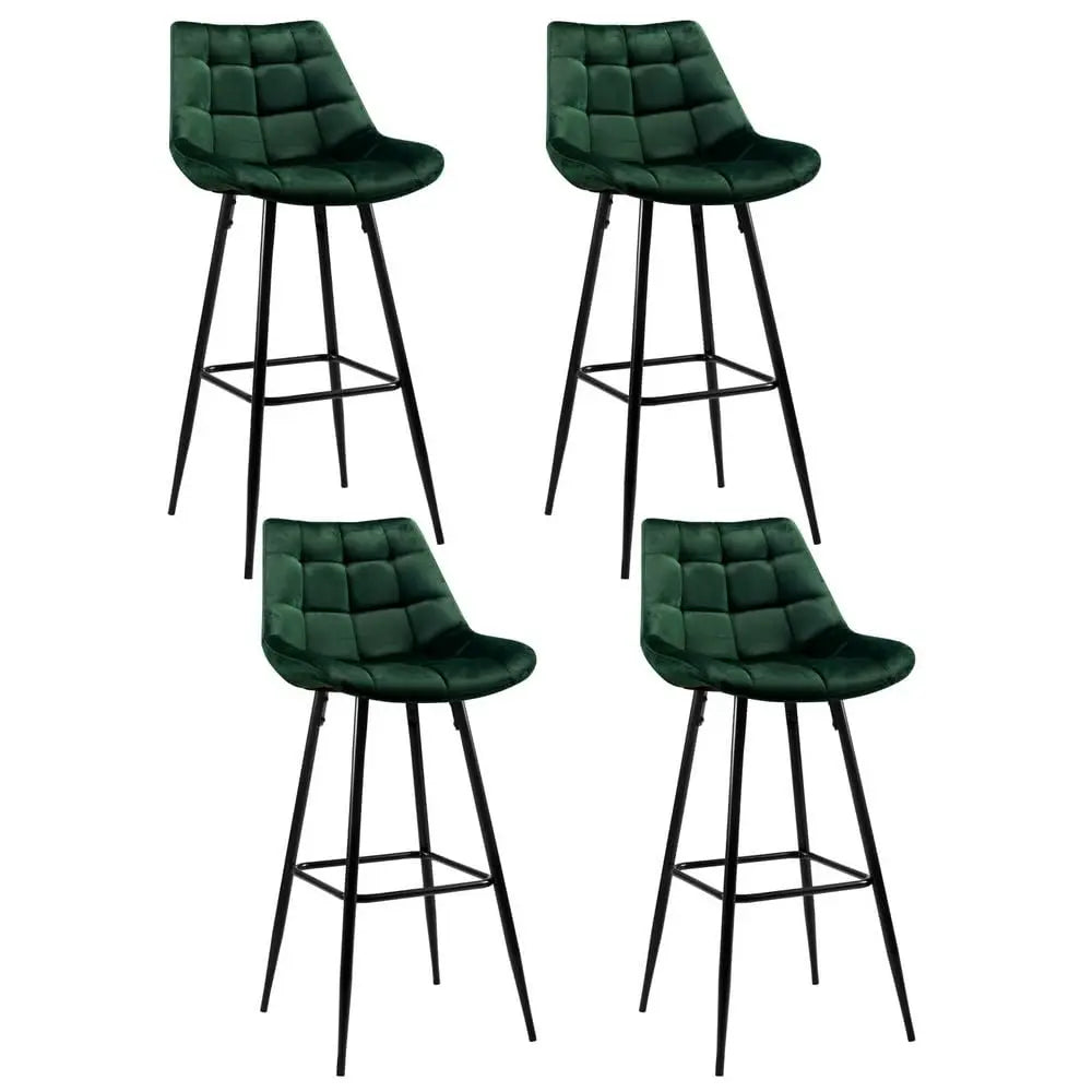 Set of 4 Modern Velvet Kitchen Counter Stools with Backrest & Footrest – Green