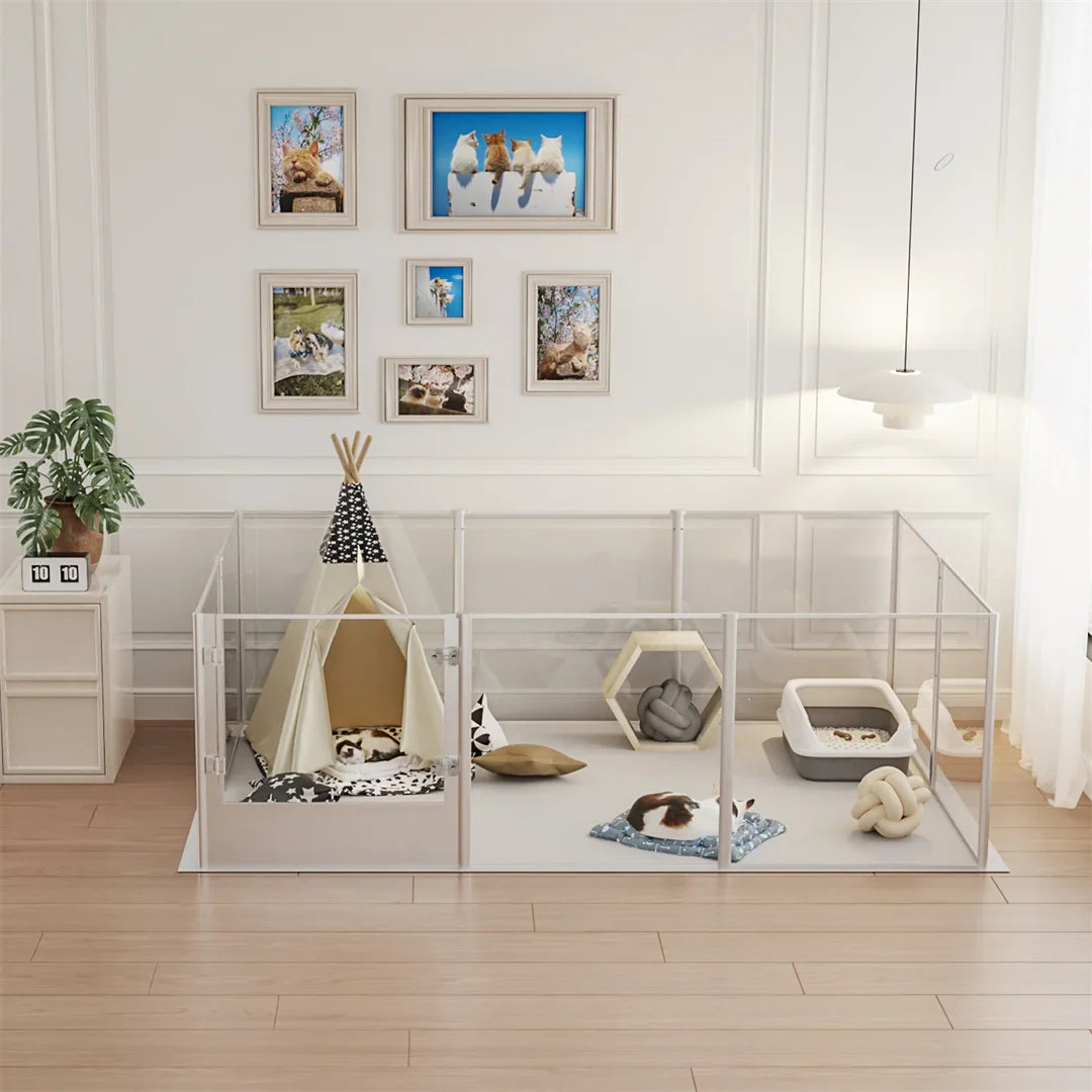 10-Panel Clear Acrylic Dog Playpen with Waterproof Pad