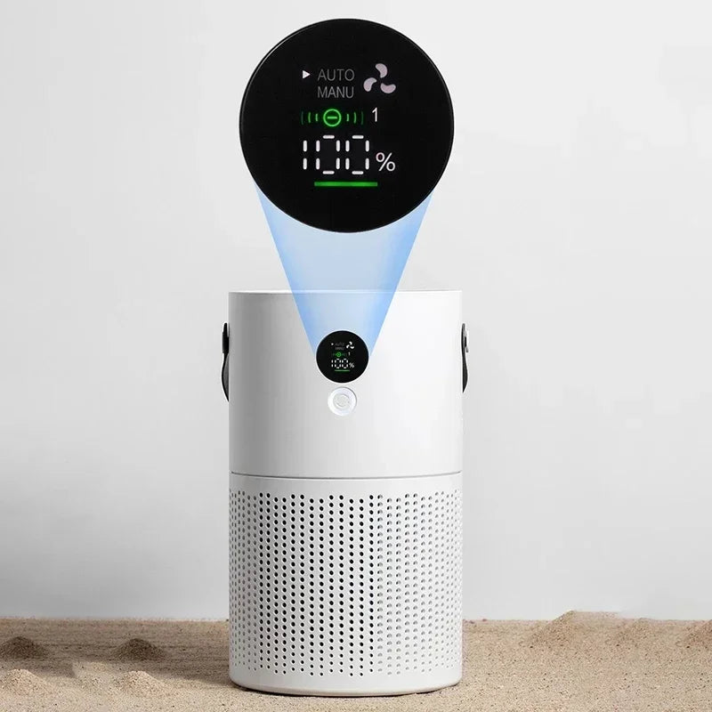 Rechargeable HEPA Air Purifier White Portable, 10000mAh Battery, Low Noise, for Rooms or Travel