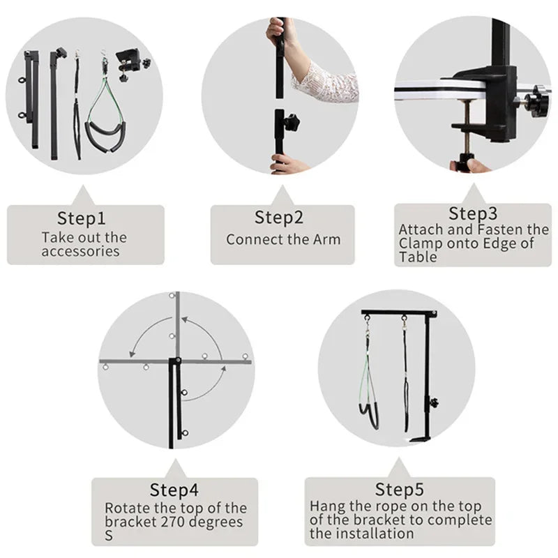 Black Grooming Arm with Support Strap for Pets