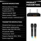 Portable Bluetooth Wireless Microphone System – 2 Dynamic Mics with Echo for Home & Live Events