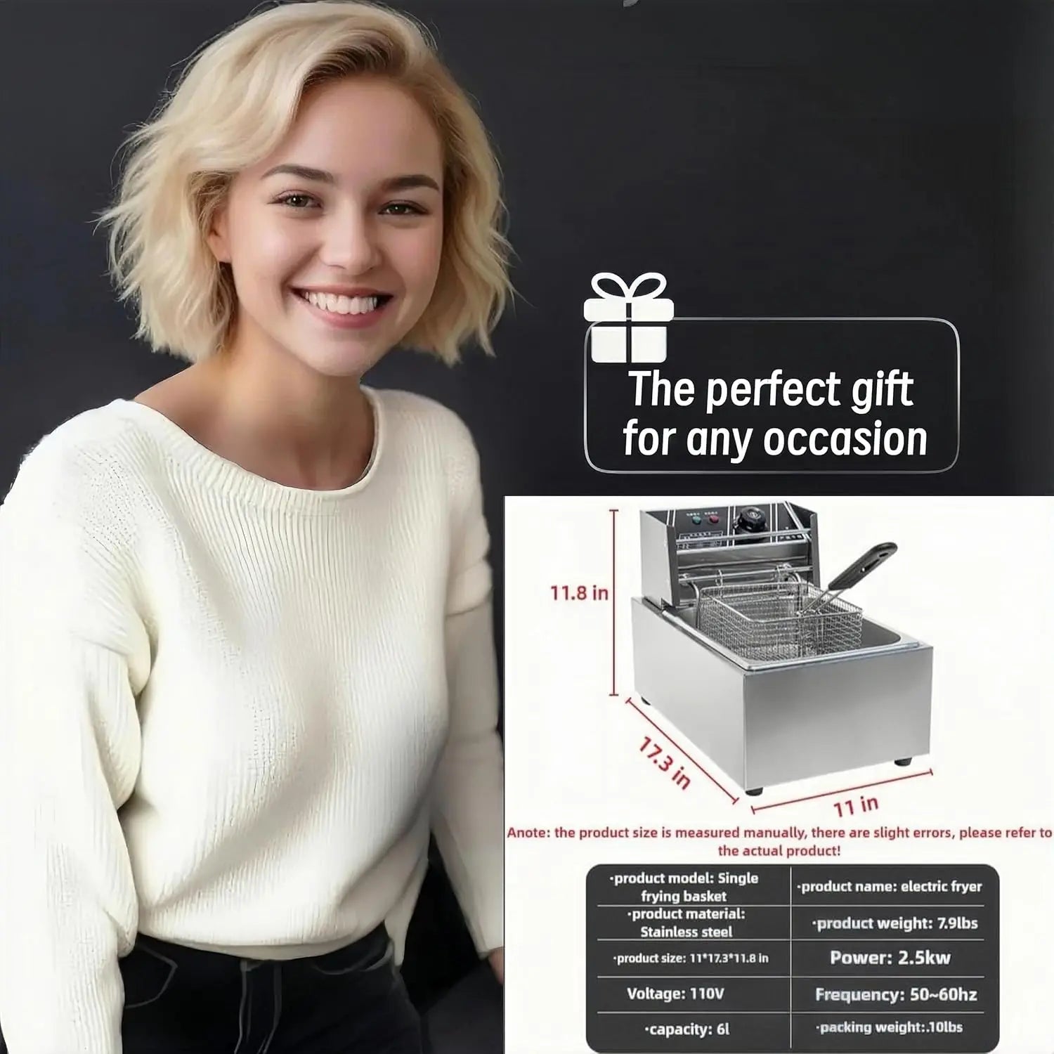 11L Electric Deep Fryer with Basket, Adjustable Temperature & Timer for Home and Commercial Use