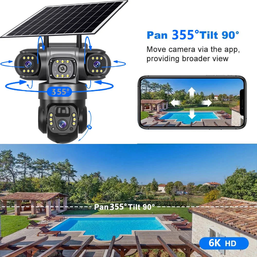 4G Solar-Powered Outdoor Security Camera with Triple Lens and 32G Storage
