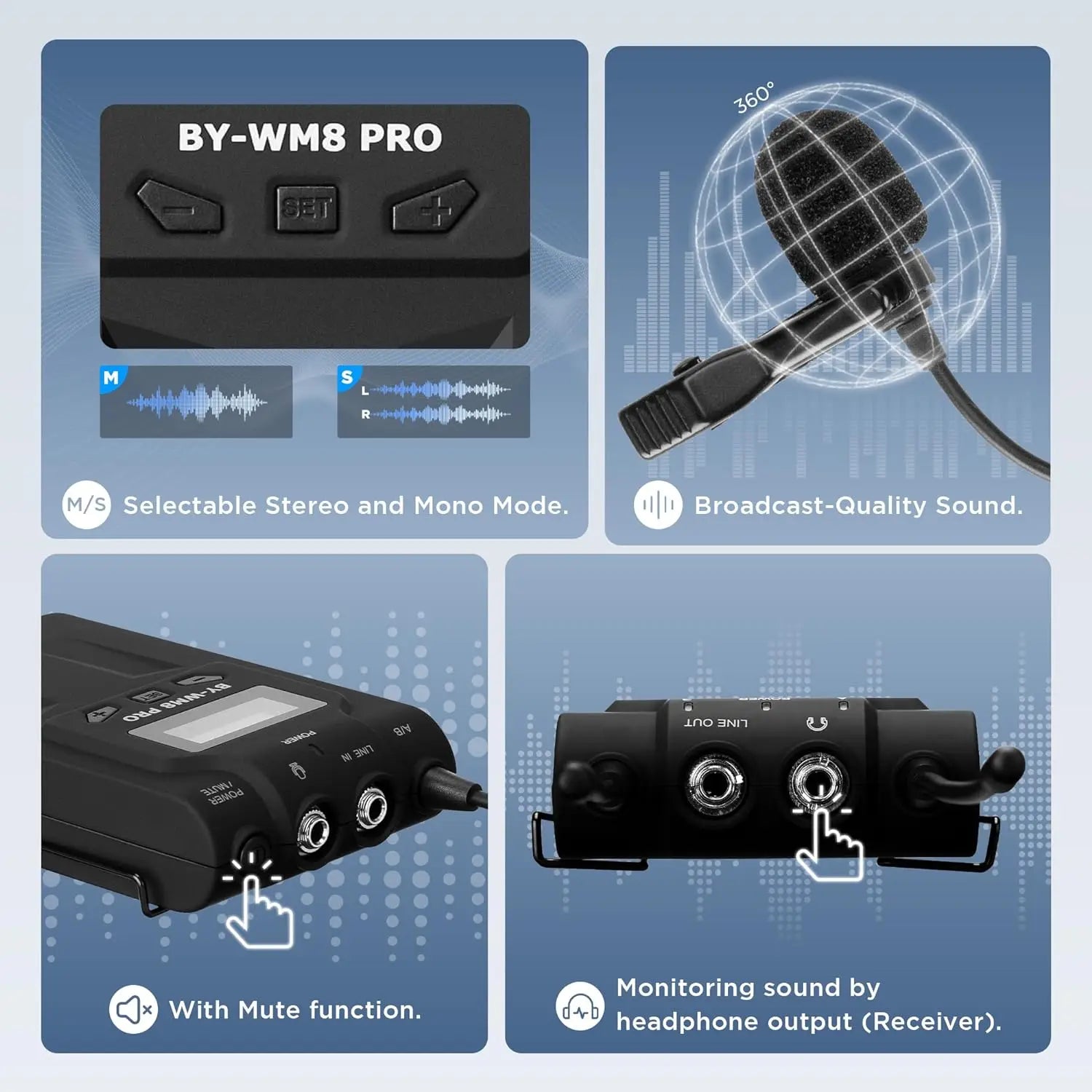2-Transmitter Wireless Lavalier Mic Set with 100m Range