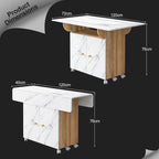 Extendable Folding Dining Table with Open Shelf and Hidden Cabinet Marble White