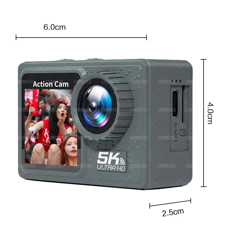 5K Action Camera with Dual Screen, Waterproof 30m & Remote AT-M40R -A 128GB