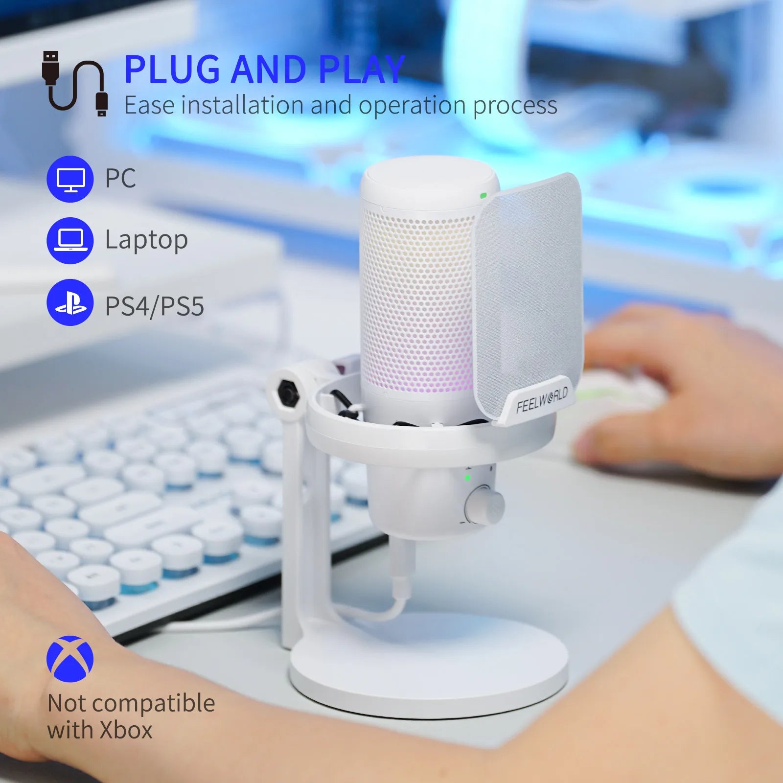 USB Condenser Gaming Microphone with Noise Cancellation & RGB