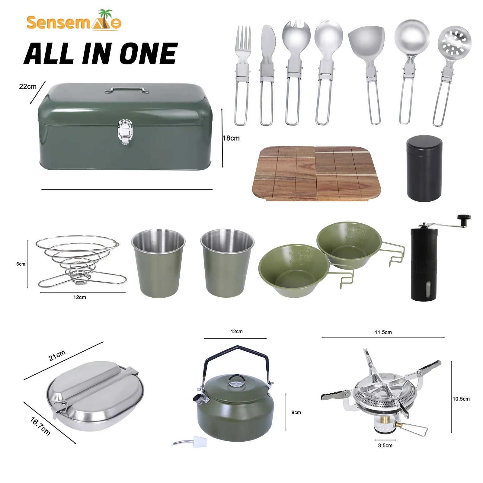 2-Person Camping Cookware Kit with Grinder, Fry Pan & Stove