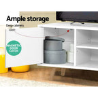 120cm Scandinavian TV Cabinet Entertainment Unit with Drawers & Shelves – White Wood Finish