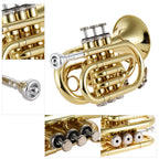 Mini Pocket Trumpet Bb Flat Brass Wind Instrument - Gold